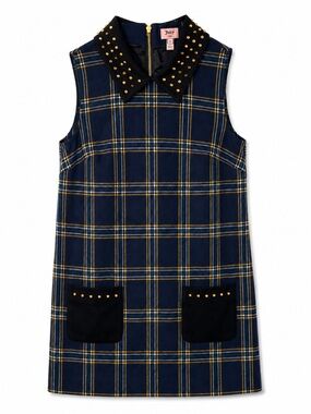 Juicy Couture Plaid Studded Collar Shift Dress Preppy Mod Academia Size 2